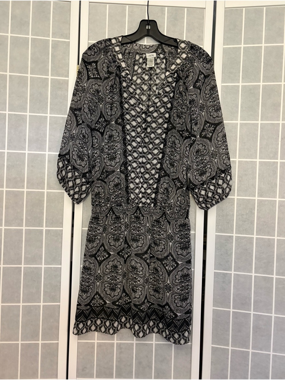 Cache Black and White Paisley Mini Dress